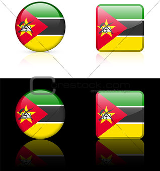 mozambique Flag Buttons on White and Black Background