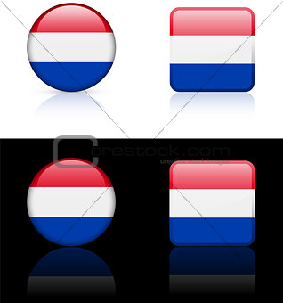 netherlands Flag Buttons on White and Black Background