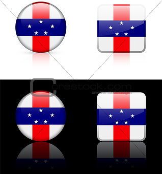 Netherlands Antilles Flag Buttons on White and Black Background