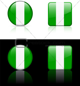 Nigeria Flag Buttons on White and Black Background