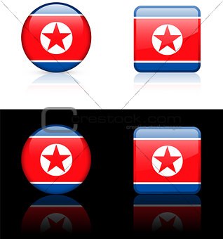 north korea Flag Buttons on White and Black Background