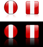 peru Flag Buttons on White and Black Background