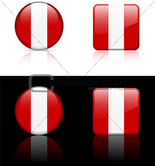 peru Flag Buttons on White and Black Background