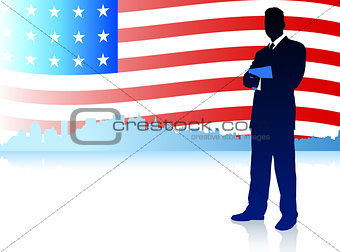 Businessman with American Flag Background
