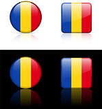 Romania Flag Buttons on White and Black Background