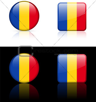 Romania Flag Buttons on White and Black Background