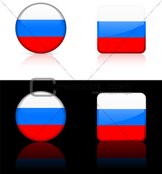 russia Flag Buttons on White and Black Background