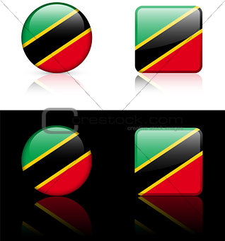 Saint Kitts  Nevis Flag Buttons on White and Black Background