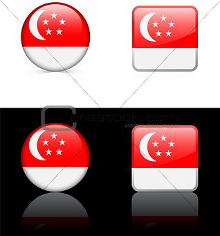 singapore Flag Buttons on White and Black Background