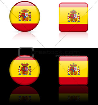 Spain Flag Buttons on White and Black Background
