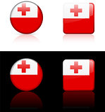 Tonga Flag Buttons on White and Black Background