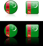 turkmenistan Flag Buttons on White and Black Background