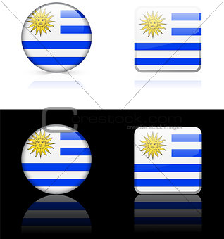 Uruguay Flag Buttons on White and Black Background