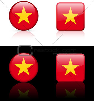 Vietnam Flag Buttons on White and Black Background