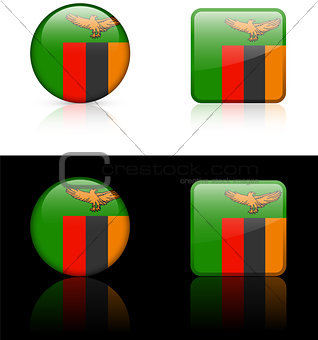 Zambia Flag Buttons on White and Black Background