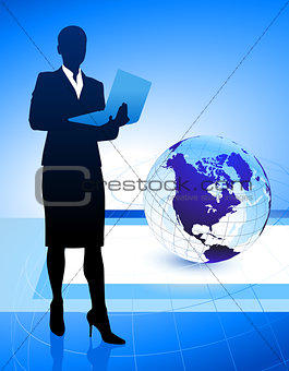 Businesswoman on Abstract Globe Background