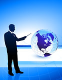Businessman on Abstract Globe Background