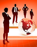 Business Team with Globe on Abstract Background