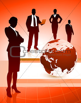 Business Team with Globe on Abstract Background