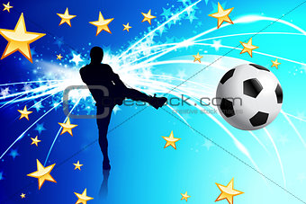 Soccer Player on Abstract Blue Light Background
