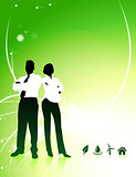 Business Couple on Abstract Light Background with Nature Icons