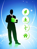 Businessman on Abstract Background with Nature Icons