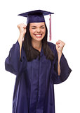 Excited Mixed Race Graduate in Cap and Gown Cheering