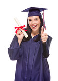 Mixed Race Graduate in Cap and Gown Holding Her Diploma