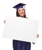Female Graduate in Cap and Gown Holding Blank Sign