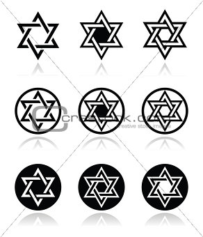 Jewish, Star of David icons set isolated on white