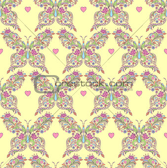 seamless pattern with abstract floral butterflies