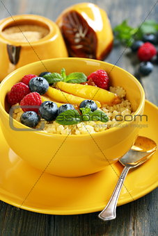 Wheat cereal with fruit and berries.