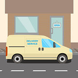 Beige delivery Van stayed near an office