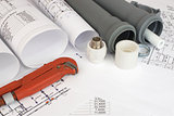 Plumbing tools on the construction drawings