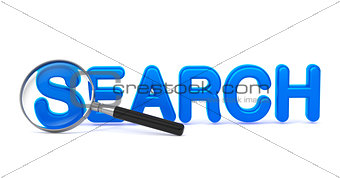 Search - Blue 3D Word Through a Magnifying Glass.