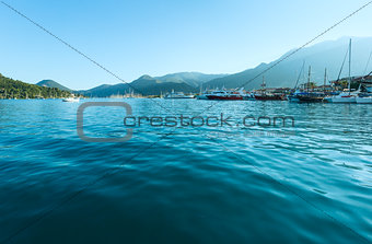 Excursion ships in bay.  (Greece, Lefkada)