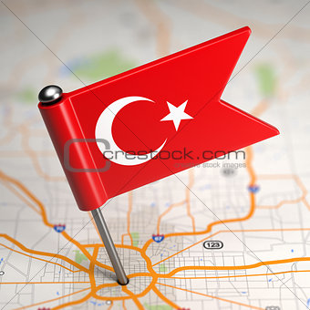 Turkey Small Flag on a Map Background.
