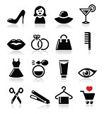 Woman or girl - beauty and fashion vector icons set
