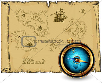 compass with ancient map