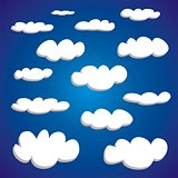 White clouds on blue sky background vector set.