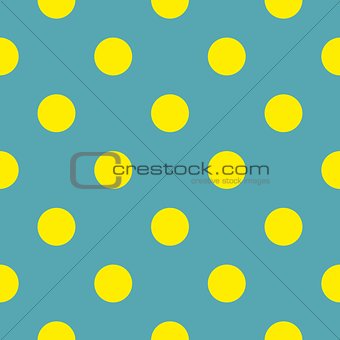 Seamless vector pattern or tile texture with neon yellow polka dots on bottle blue green background.
