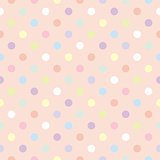 Colorful vector tile pattern with polka dots on baby pink background