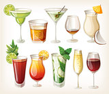 Collection of alcohol coctails and other drinks.
