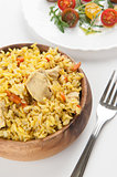 rice with chicken and vegetable salad