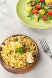 pilaf with chicken and vegetable salad
