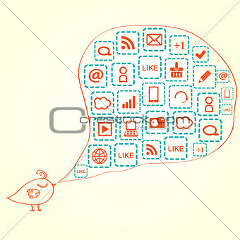 Bird Silhouette with Social Media Icons in Bubble Speech