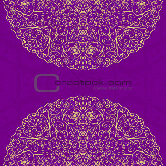 Purple Vintage Card with Two Half Mandala Round Elements