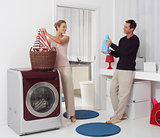 dooing  laundry with washing machine