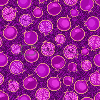 Purple Seamless Pattern with Violet Pomegranates