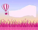 Hot Air Balloon Flying in Sky with Banner